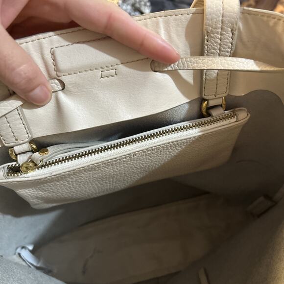 Banana Republic White Pebbled Leather Tote Bag Purse Ivory Bone - Picture 6 of 7